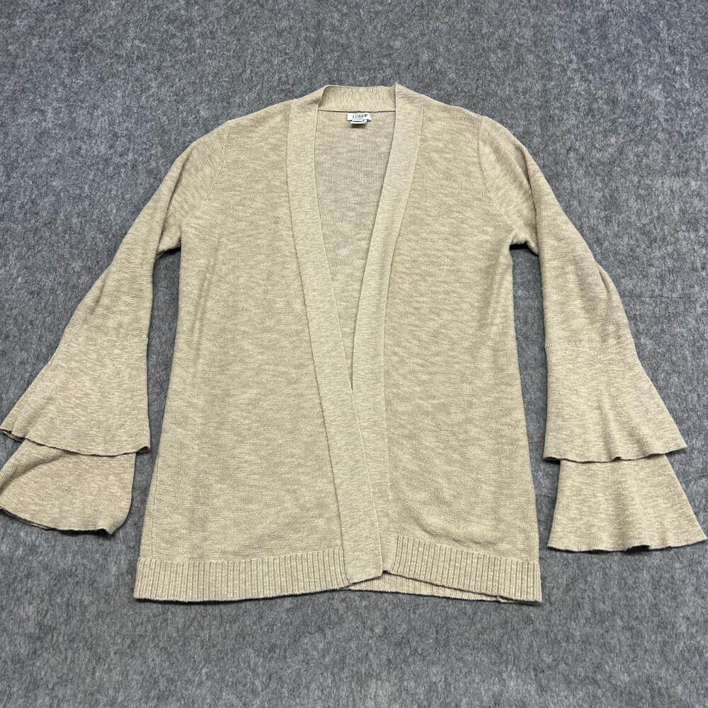 J Crew Sweater Womens Small Beige Open Front Cardigan Tiered Bell Sleeve